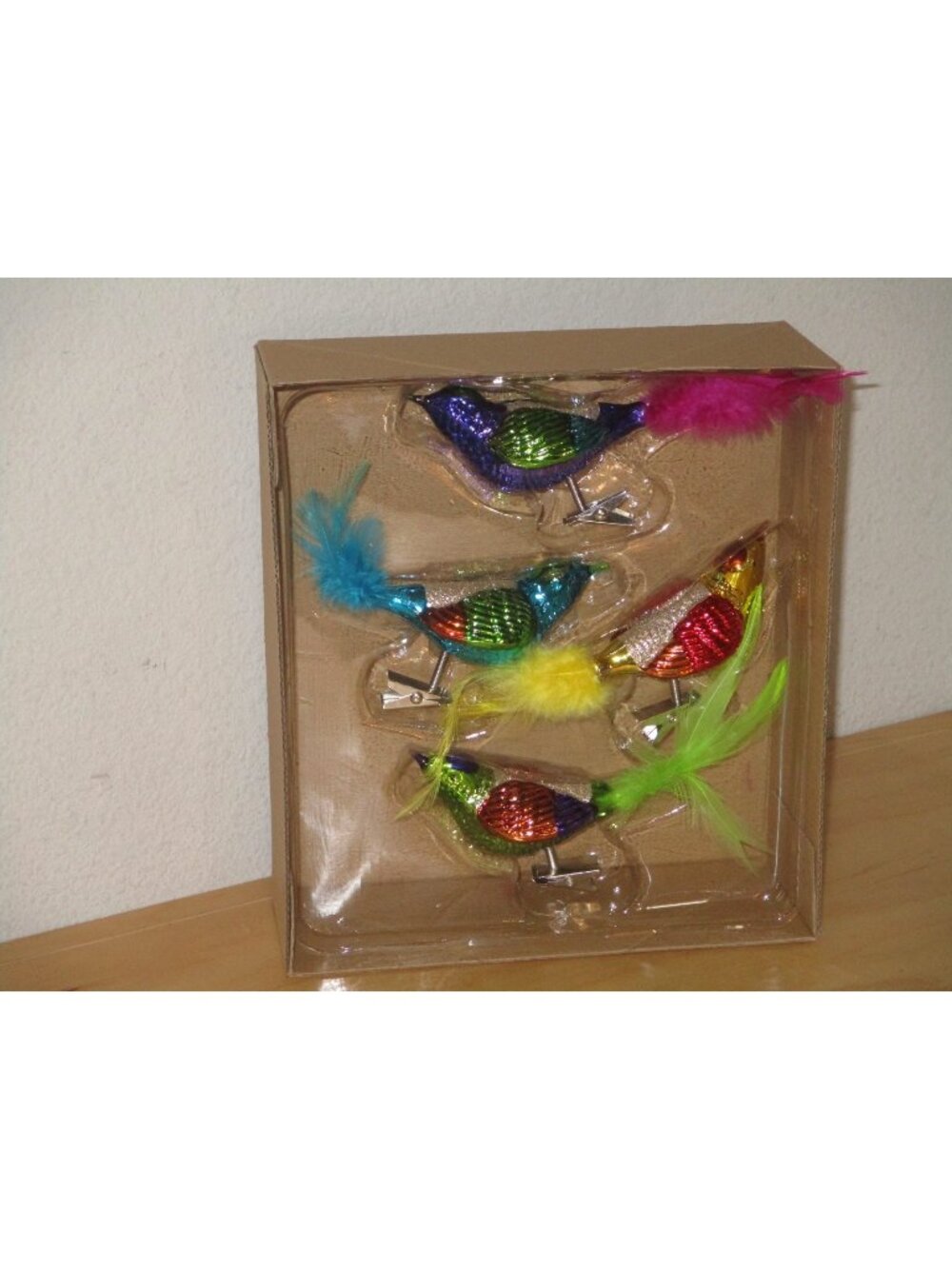 Christmas Blown Glass Clip On Lot Bird Ornament 6" Purple Blue Green Red Lot 4